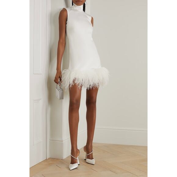 NWT 16Arlington Umiko Feather Trimmed Mockneck White Mini Dress Bridal US 8 - Picture 1 of 4